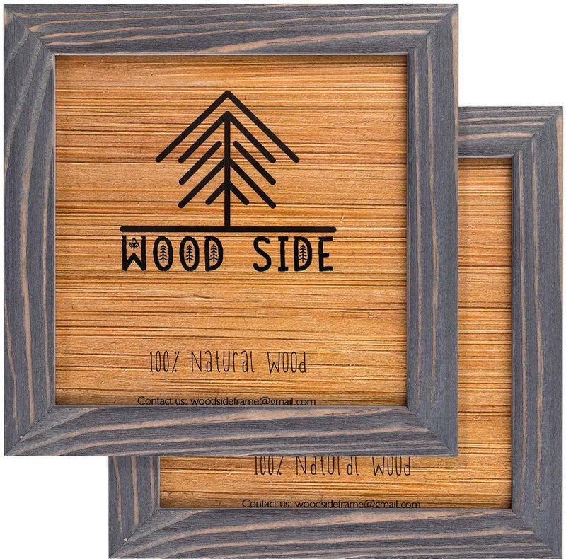 Woodside Rustic Wooden Square Pucture Frames 8x8 - Set of 2-100% Natural Eco Washed Wood with Real Glass for Wall Mounting and Tabletop Photo Frame - Grey - Image 1